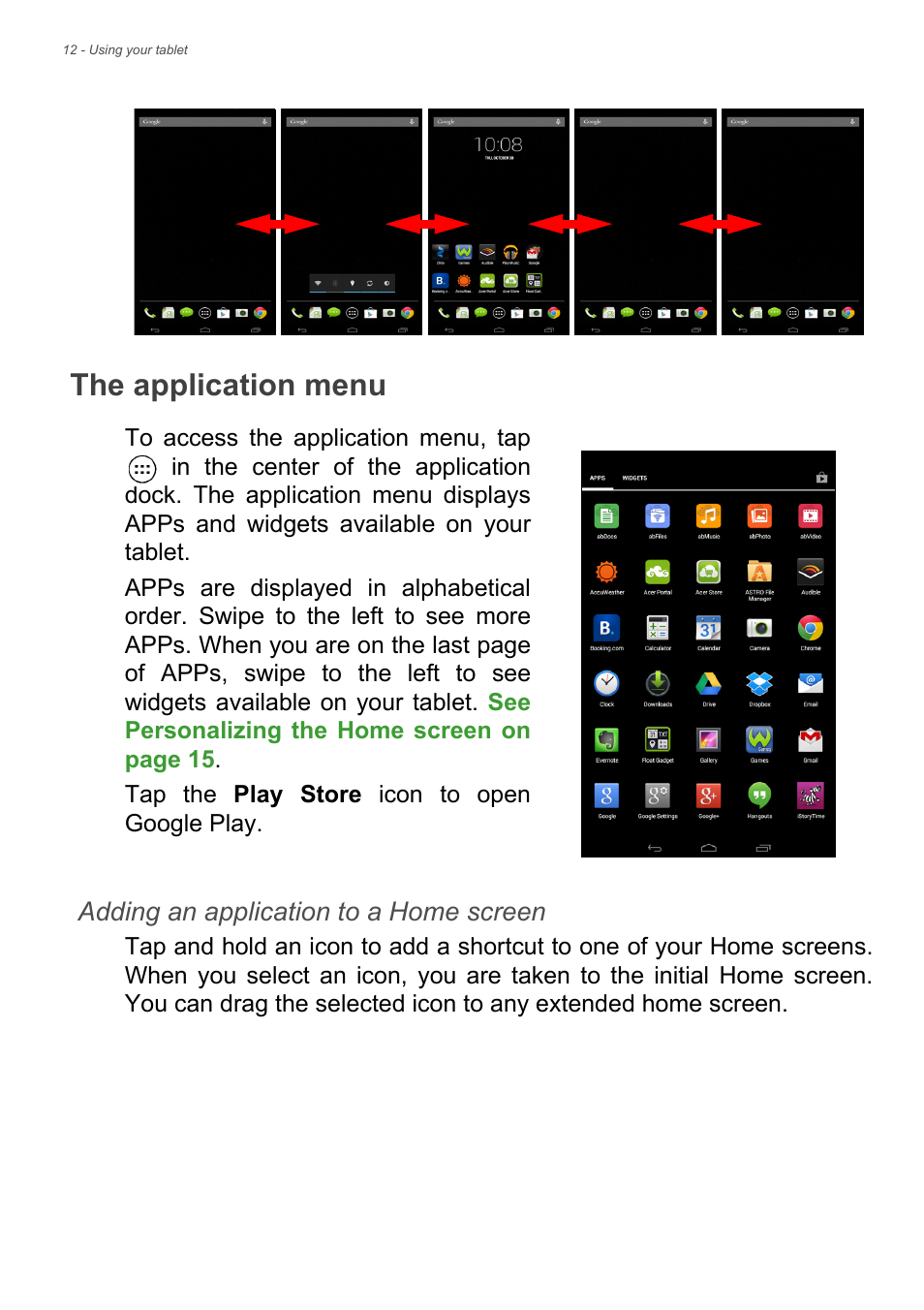 The application menu | Acer Iconia Talk S A1-724 User Manual | Page 12 / 56