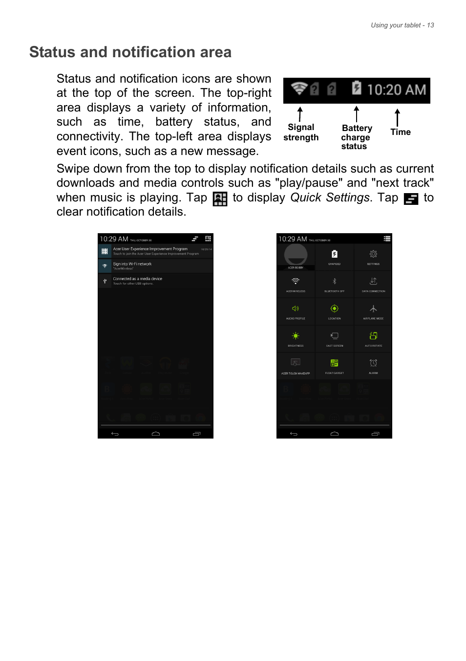 Status and notification area | Acer Iconia Talk S A1-724 User Manual | Page 13 / 56