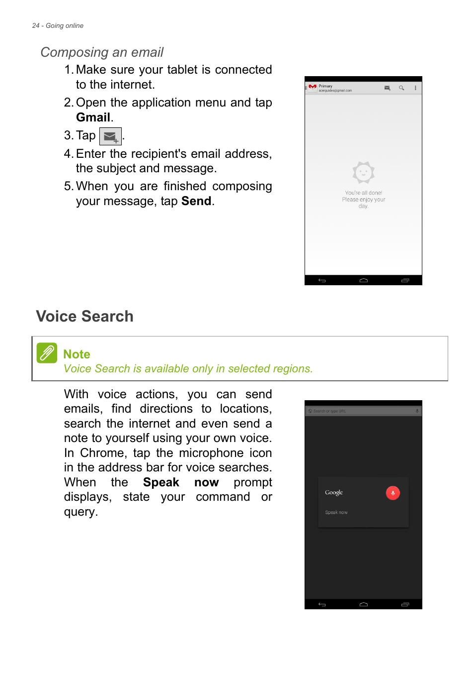 Voice search | Acer Iconia Talk S A1-724 User Manual | Page 24 / 56