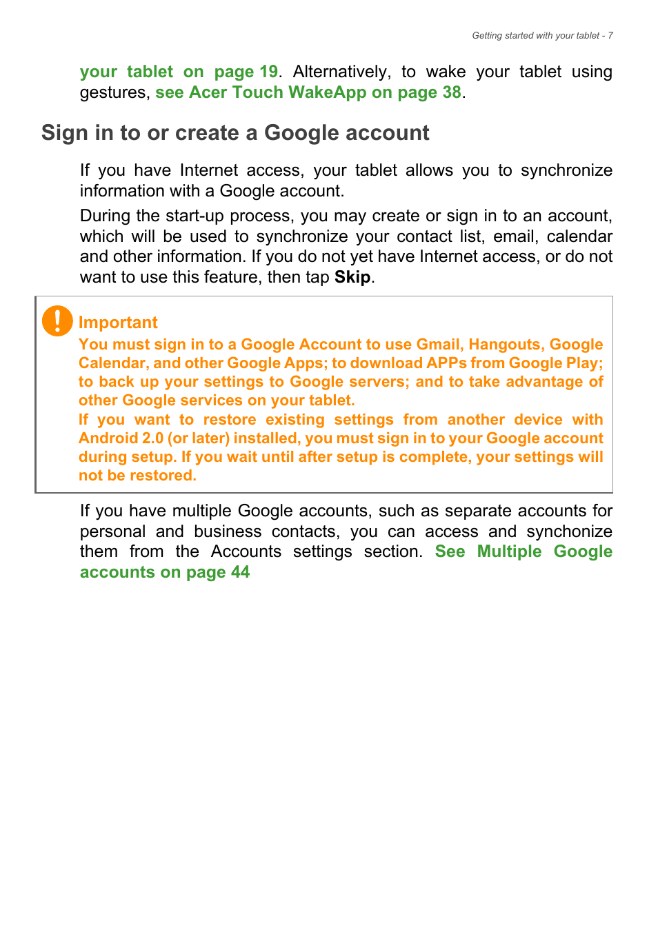 Sign in to or create a google account | Acer Iconia Talk S A1-724 User Manual | Page 7 / 56