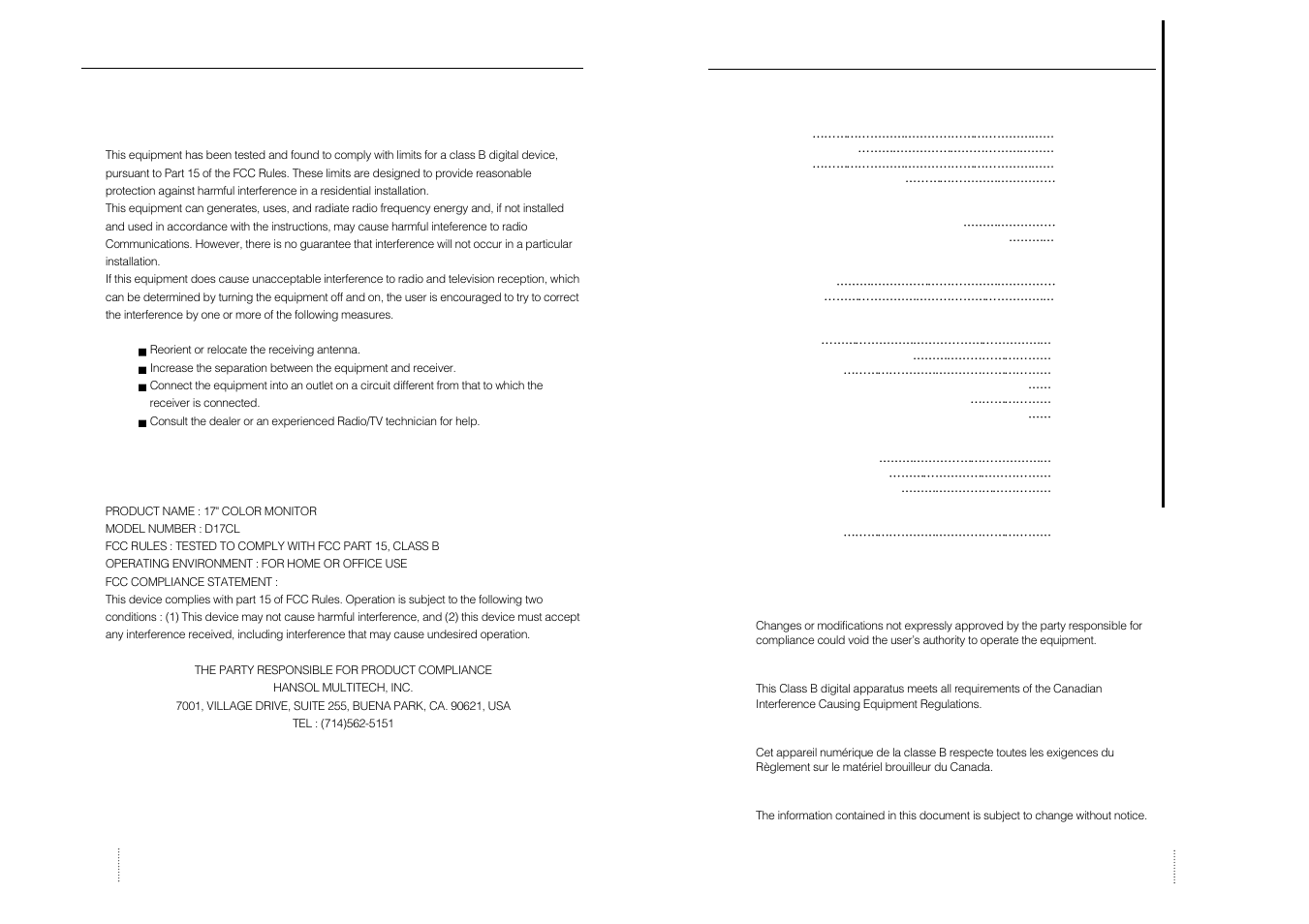 English | Hansol 710D User Manual | Page 2 / 8