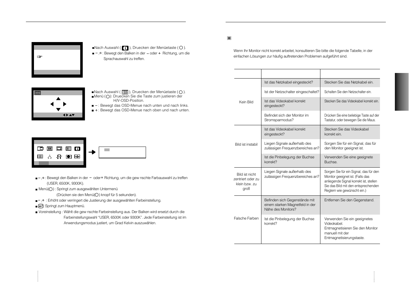 Tips zur lösung von problemen, Problemlösungen | Hansol 930D User Manual | Page 13 / 35