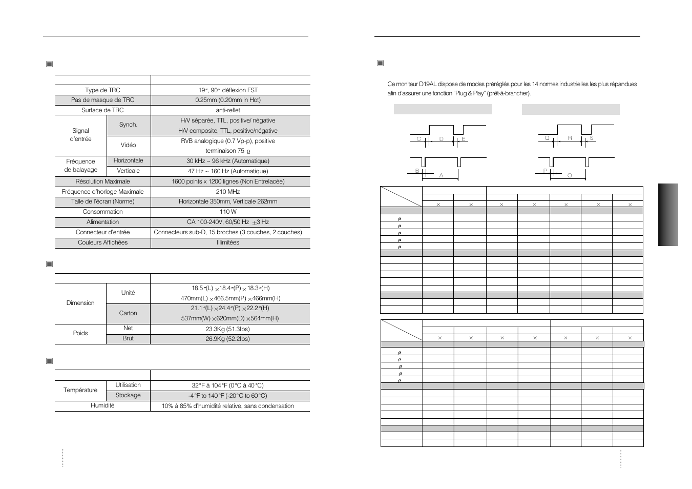 Annexe, Spécification | Hansol 930D User Manual | Page 21 / 35