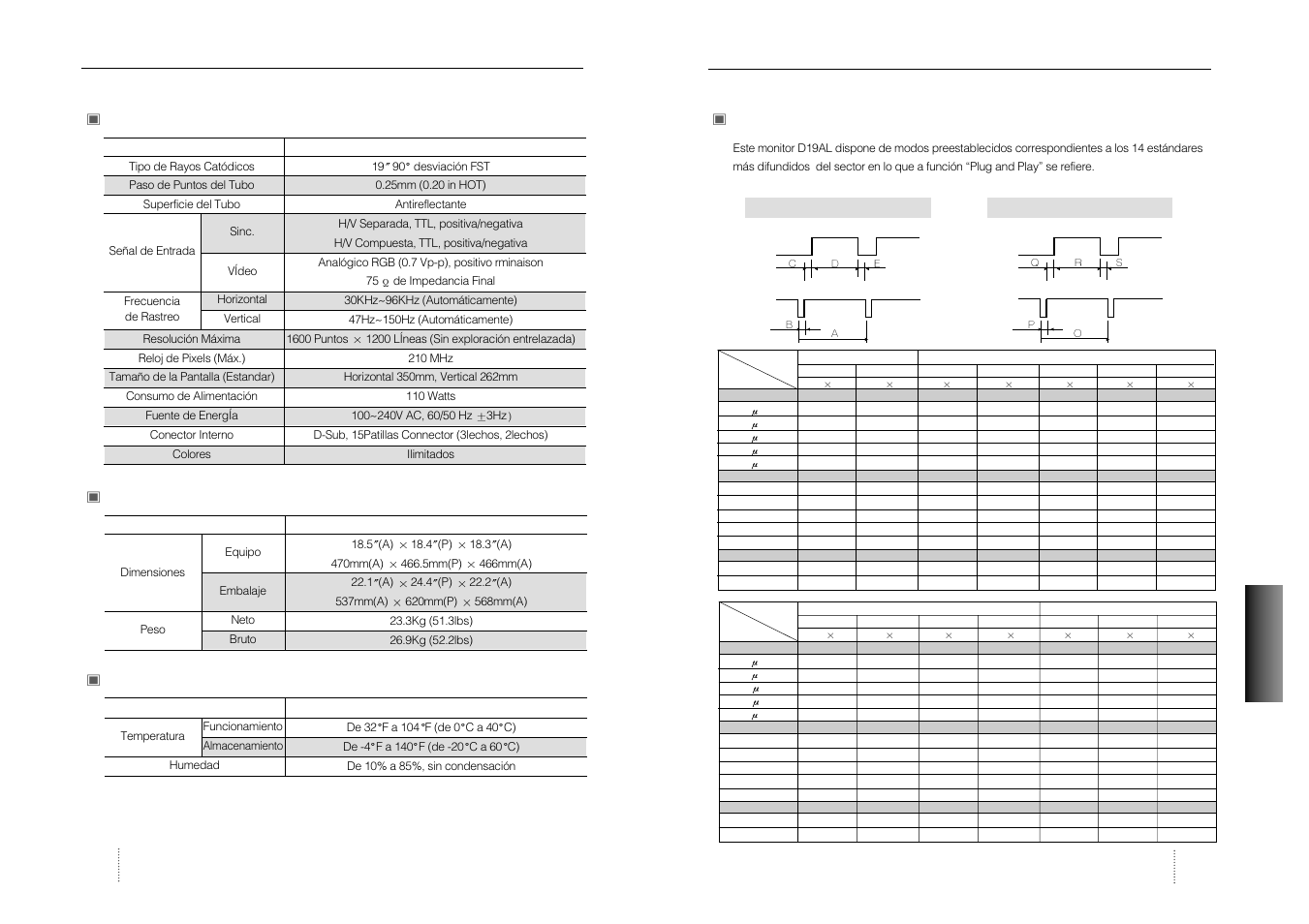 Apéndice, Especificaciones | Hansol 930D User Manual | Page 35 / 35