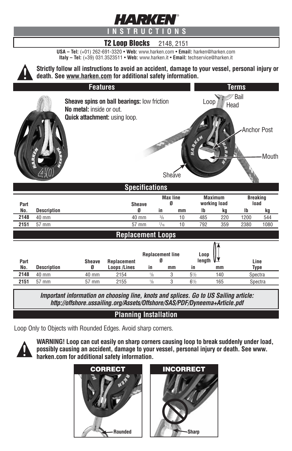 Harken 2148 T2 Loop Block User Manual | 4 pages