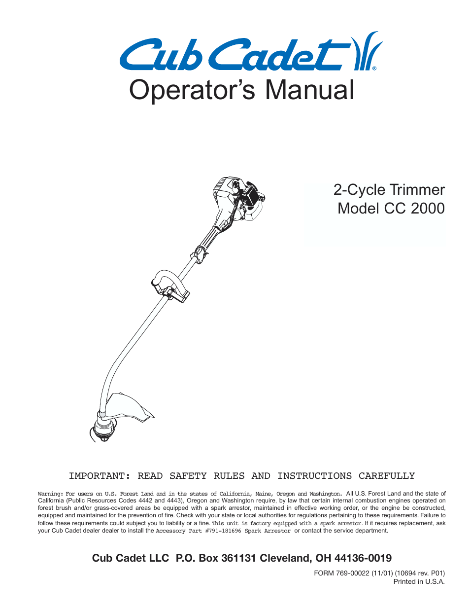 Cub Cadet CC2000 User Manual | 60 pages