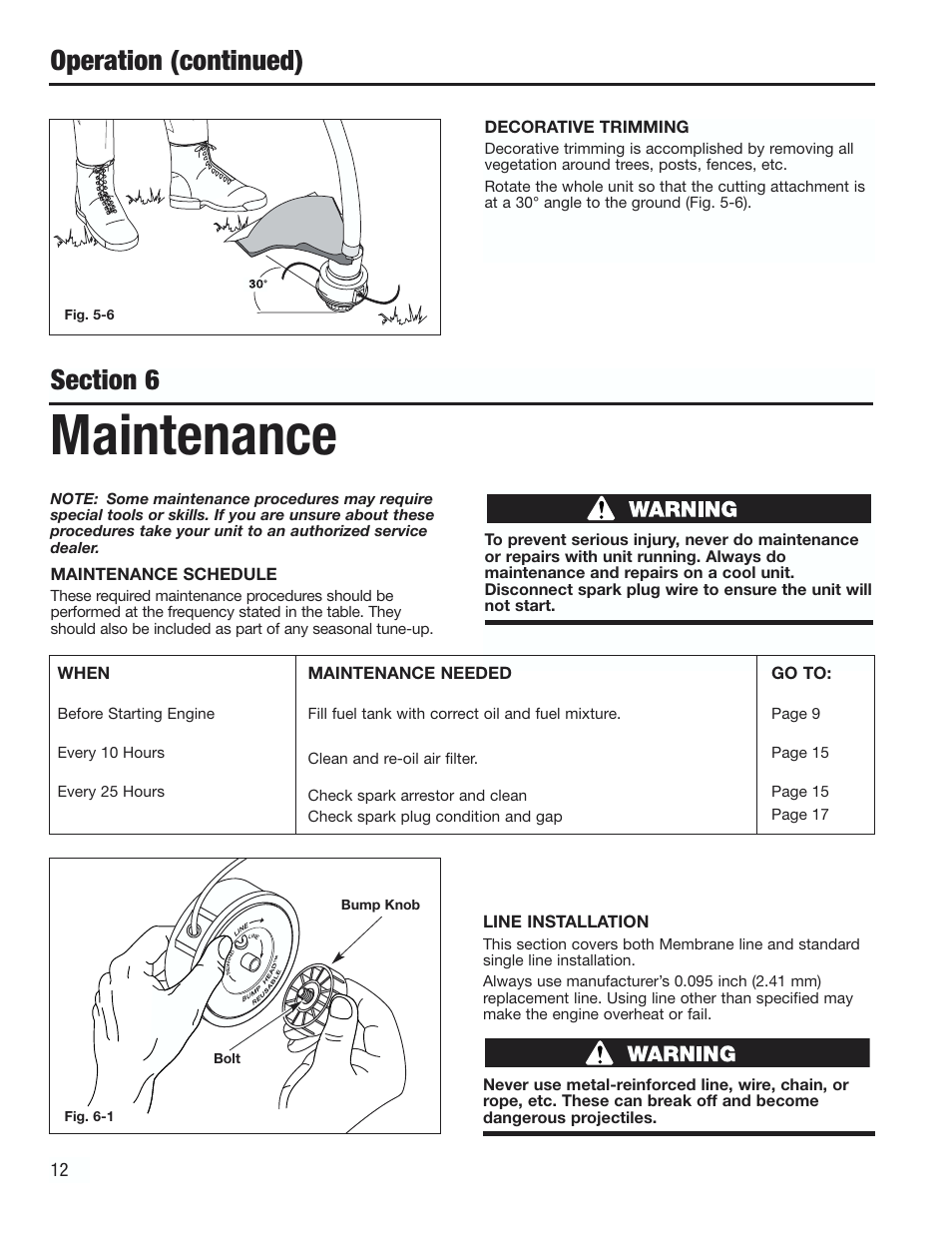 Maintenance, Operation (continued) | Cub Cadet CC2000 User Manual | Page 12 / 60