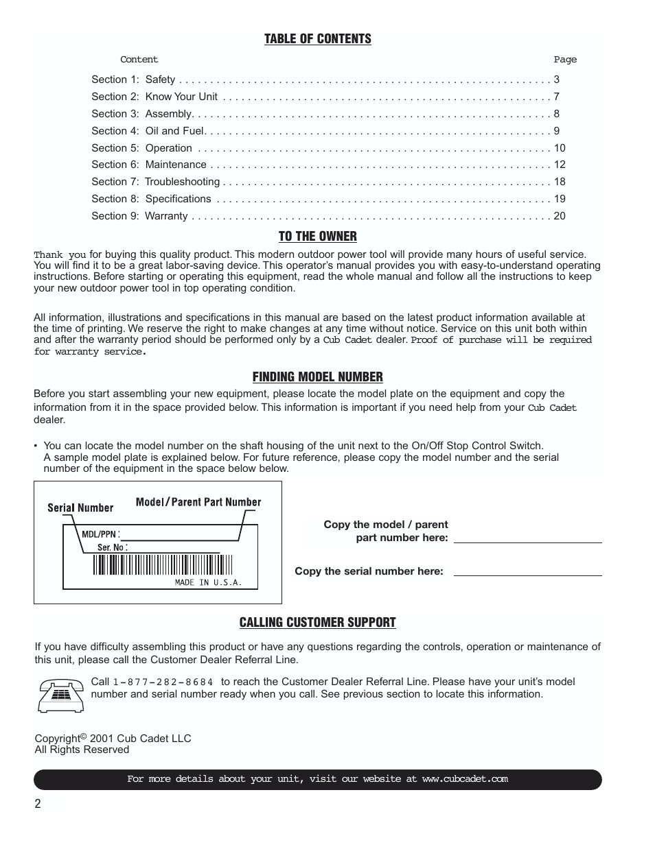 Cub Cadet CC2000 User Manual | Page 2 / 60