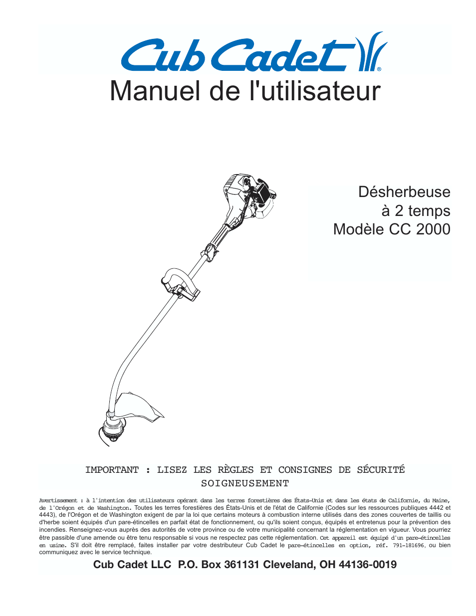 Manuel de l'utilisateur | Cub Cadet CC2000 User Manual | Page 21 / 60