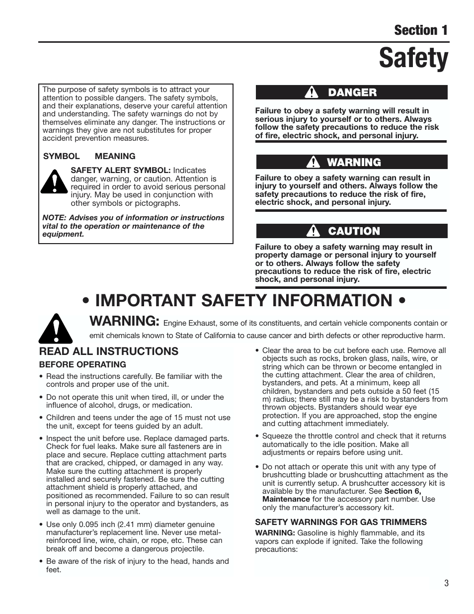 Safety, Important safety information, Warning | Cub Cadet CC2000 User Manual | Page 3 / 60