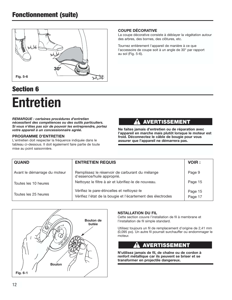 Entretien, Fonctionnement (suite) | Cub Cadet CC2000 User Manual | Page 32 / 60