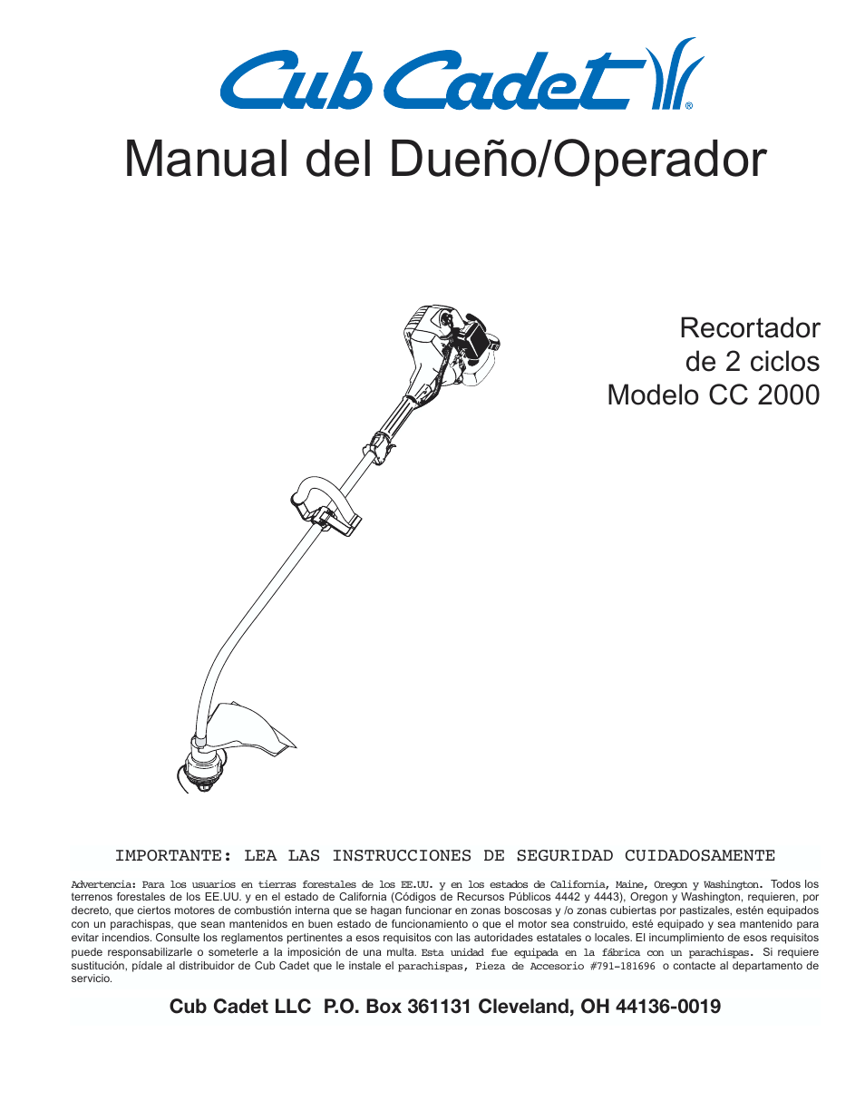 Manual del dueño/operador | Cub Cadet CC2000 User Manual | Page 41 / 60