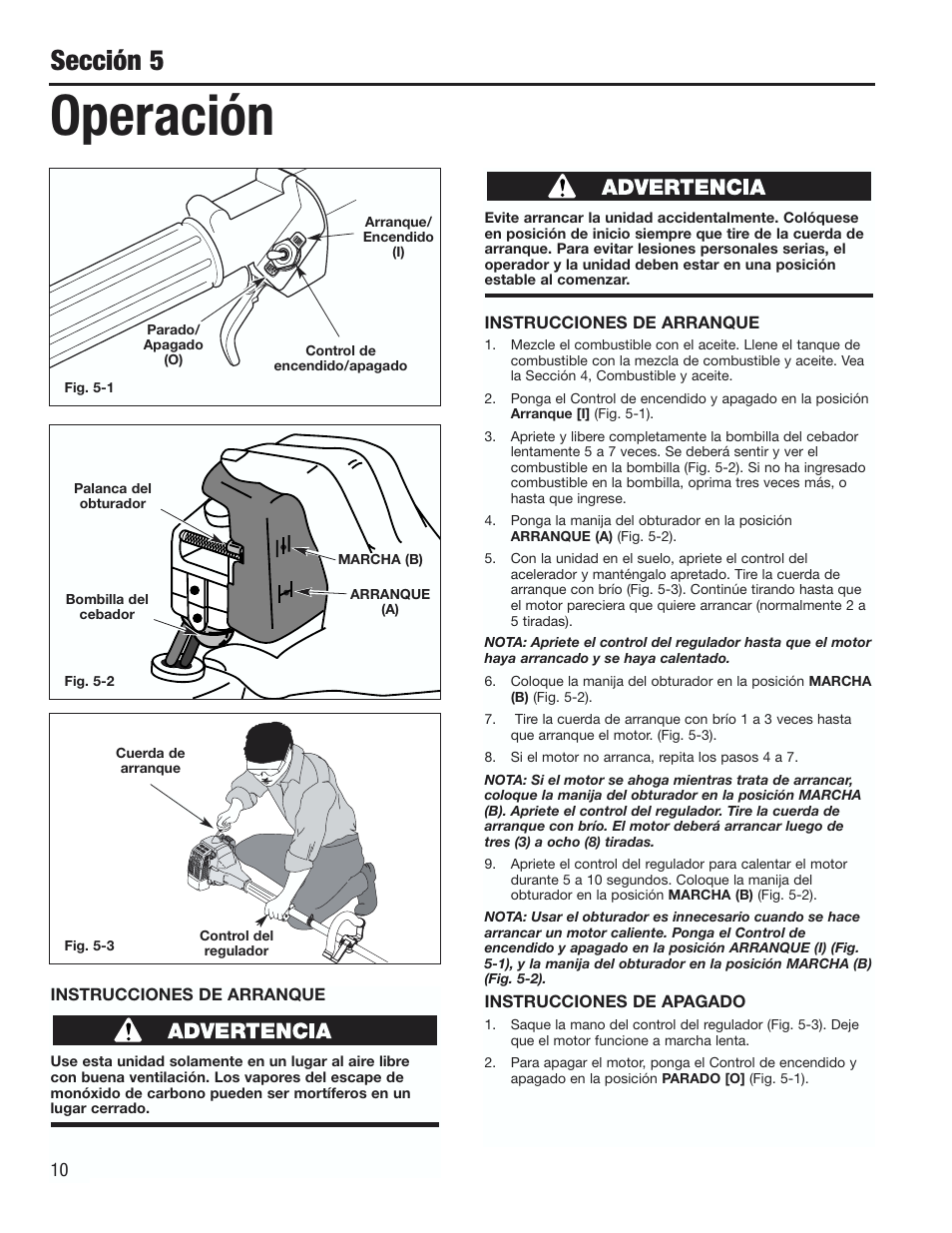 Operación, Sección 5 | Cub Cadet CC2000 User Manual | Page 50 / 60