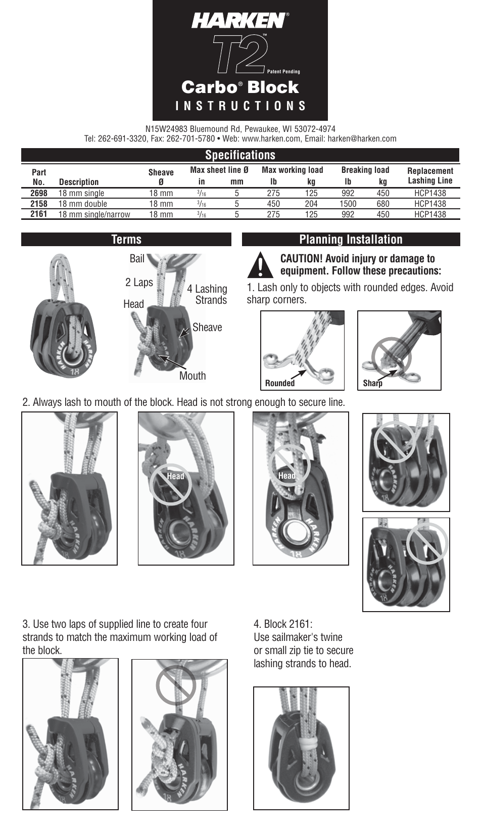 Harken 2698 T2 Soft-Attach 18 mm Block User Manual | 4 pages