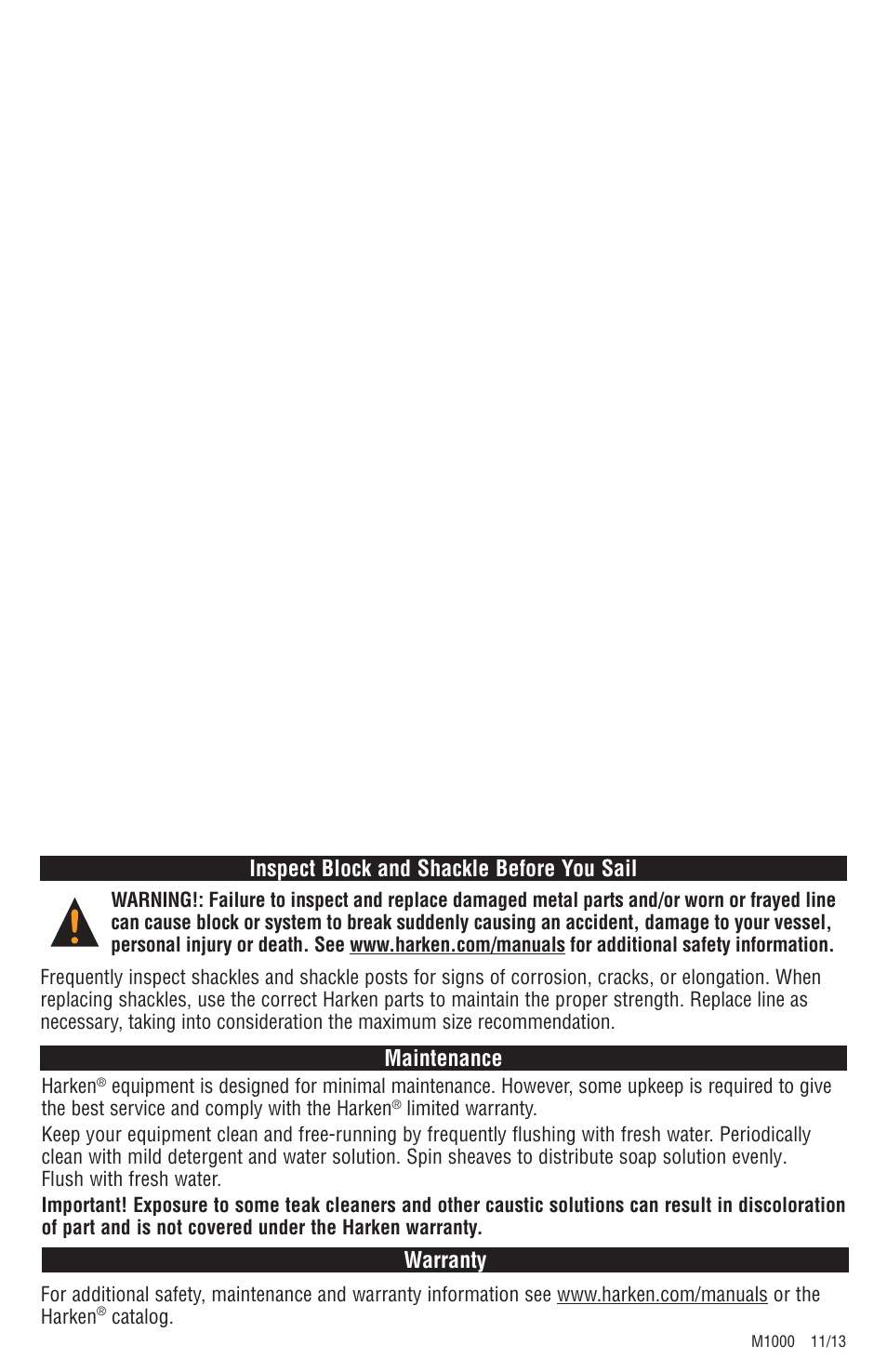 Warranty | Harken 340 29 mm Shackle & Cheek Block User Manual | Page 4 / 4