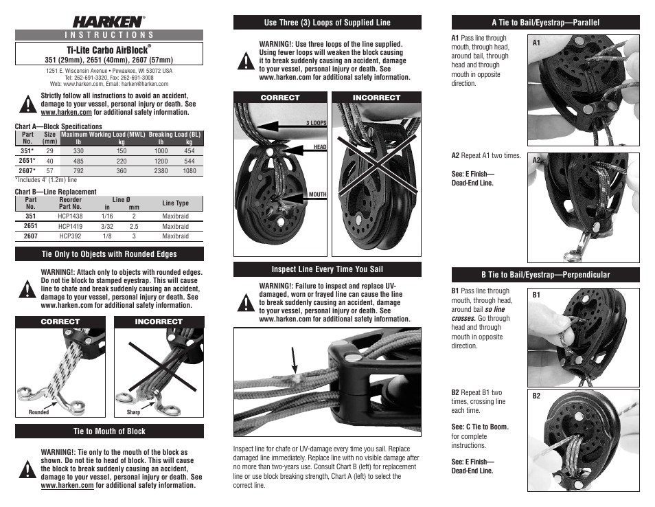 Harken 351 29, 40, 57 mm Ti-Lite Block User Manual | 2 pages