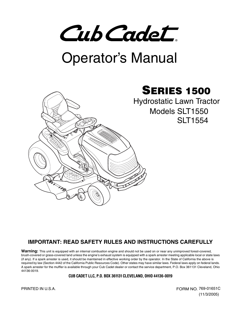 Cub Cadet SLT1554 User Manual | 40 pages