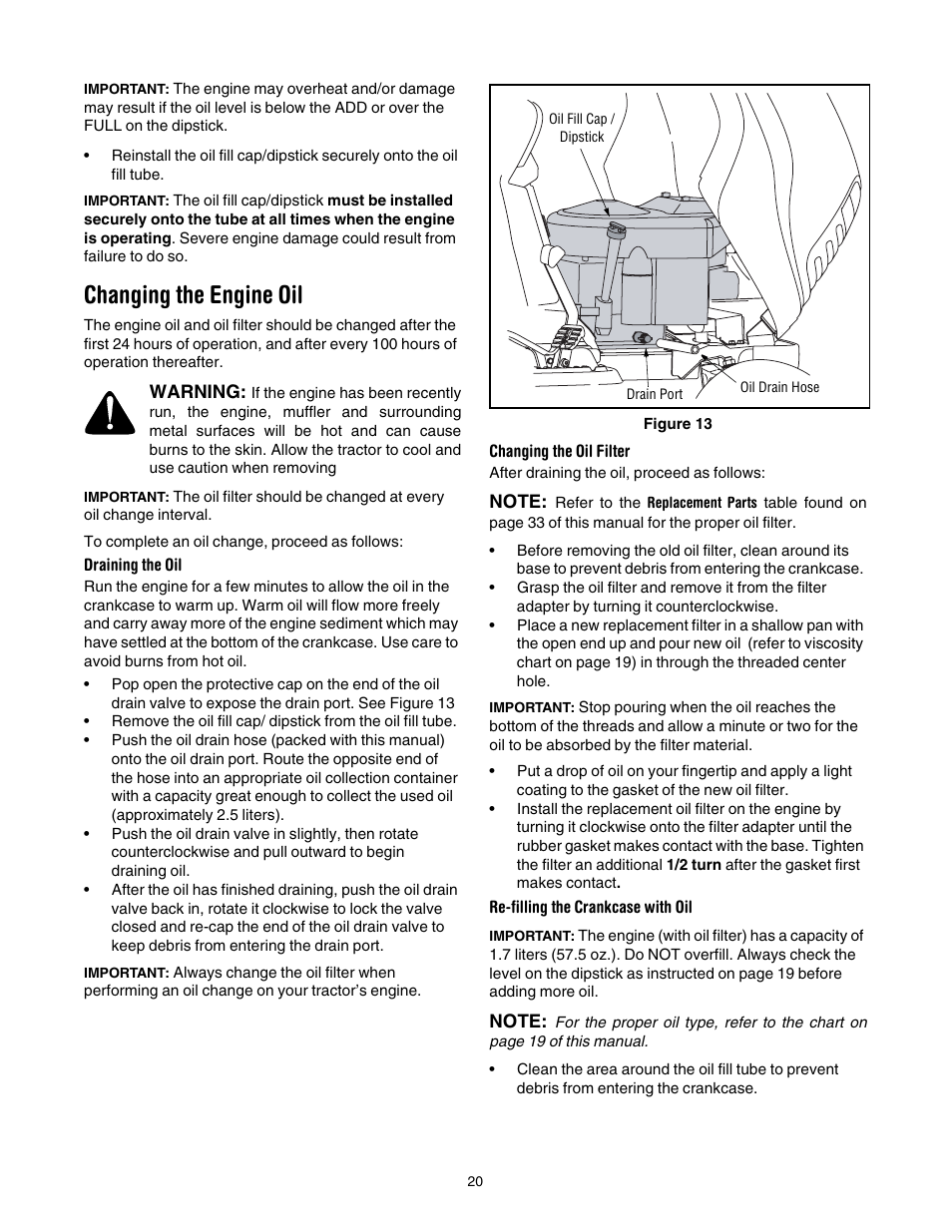 Changing the engine oil | Cub Cadet SLT1554 User Manual | Page 20 / 40