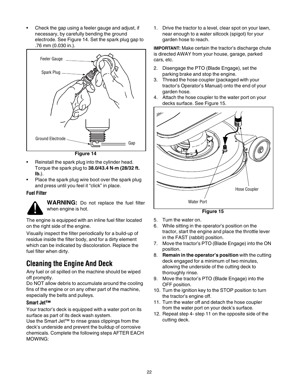Cleaning the engine and deck | Cub Cadet SLT1554 User Manual | Page 22 / 40