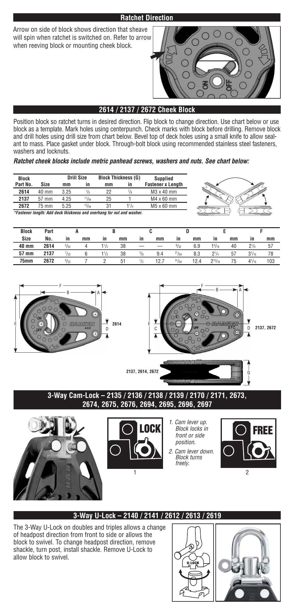 Ratchet direction | Harken 2608 40 mm Ratchet Block User Manual | Page 2 / 4