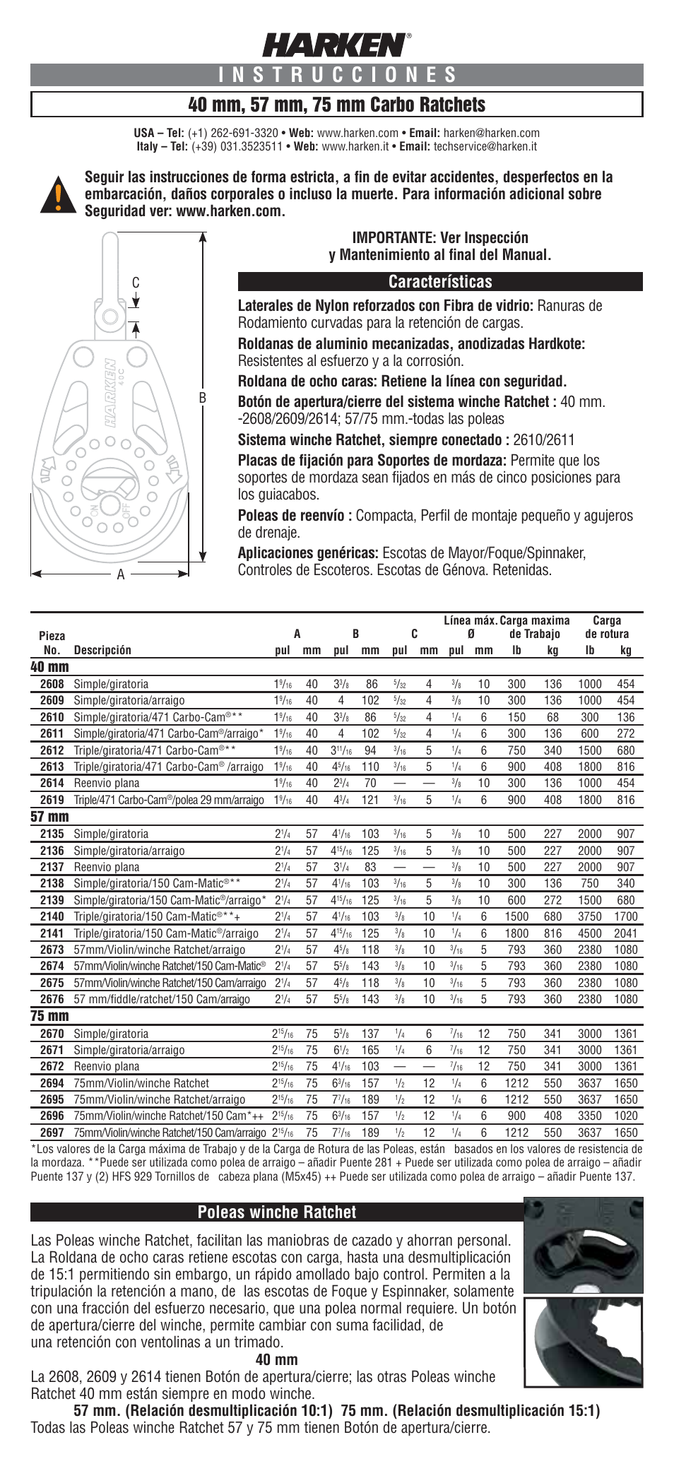 Harken 2608 40 mm Ratchet Block User Manual | 4 pages