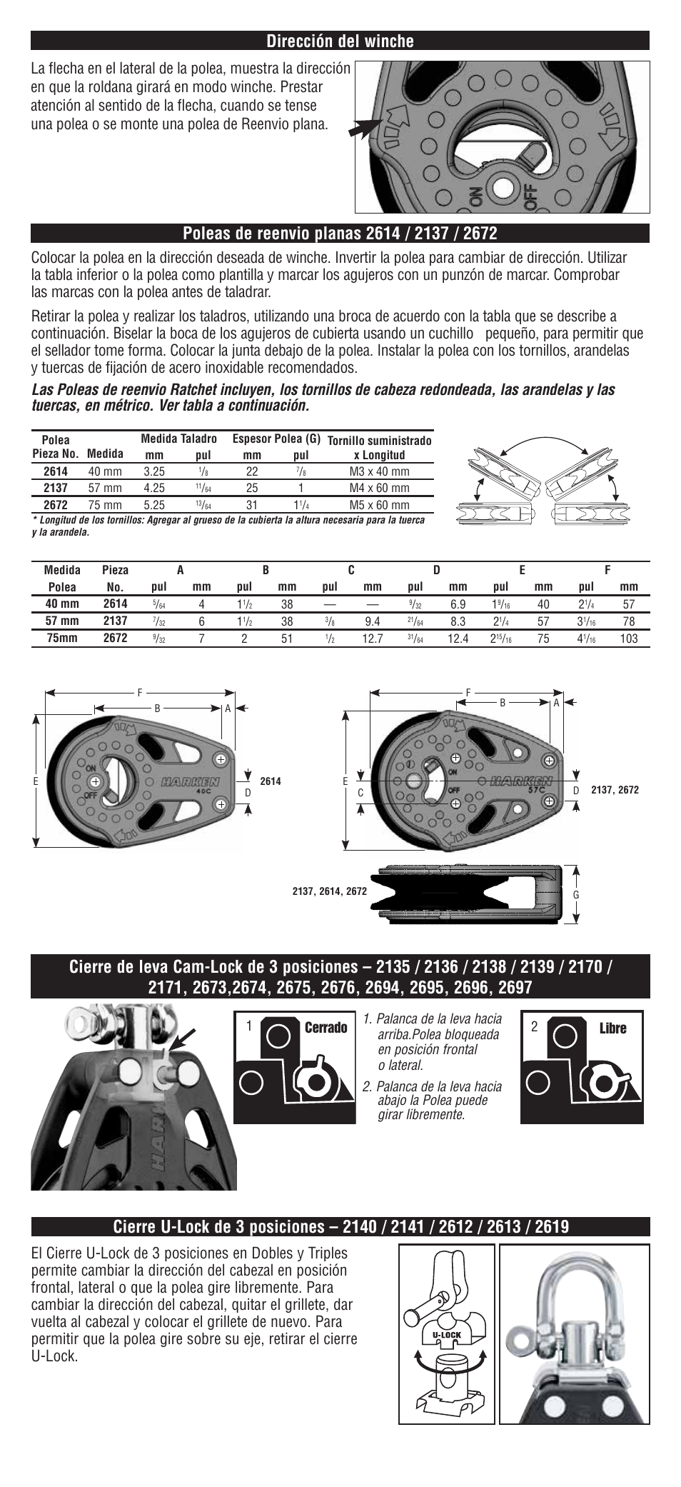 Dirección del winche | Harken 2608 40 mm Ratchet Block User Manual | Page 2 / 4