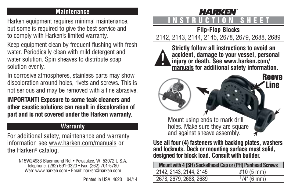 Reeve line | Harken 2142 57 mm Flip-Flop Block User Manual | Page 4 / 4