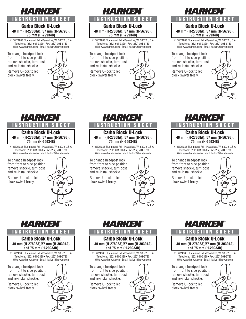 Harken H-27808A 40 mm Carbo Block U-Lock User Manual | 2 pages