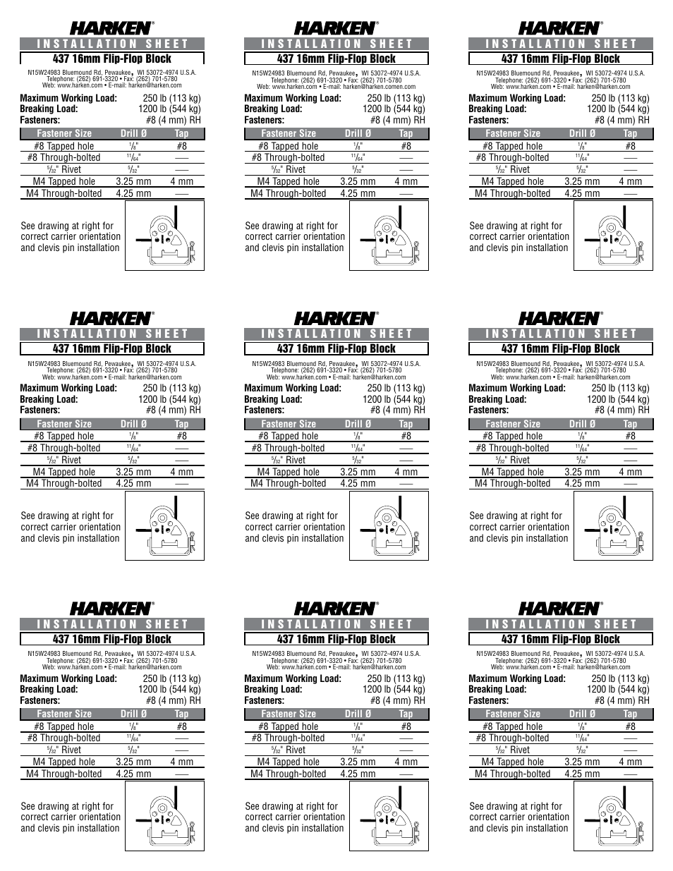 Harken 437 16 mm Flip-Flop User Manual | 2 pages