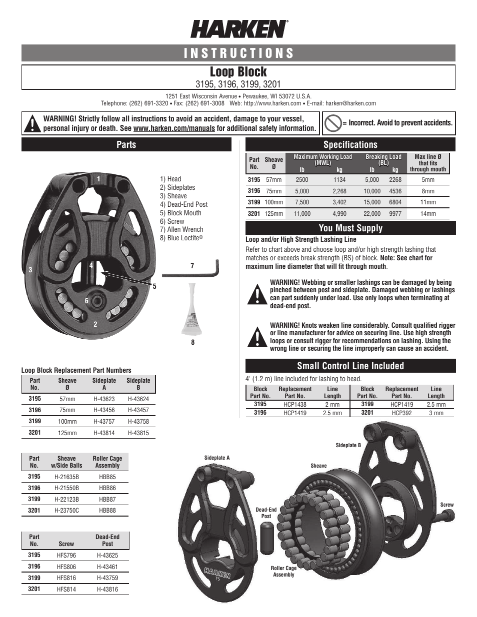 Harken 3195 Black Magic Loop Blocks pre-2013 User Manual | 4 pages