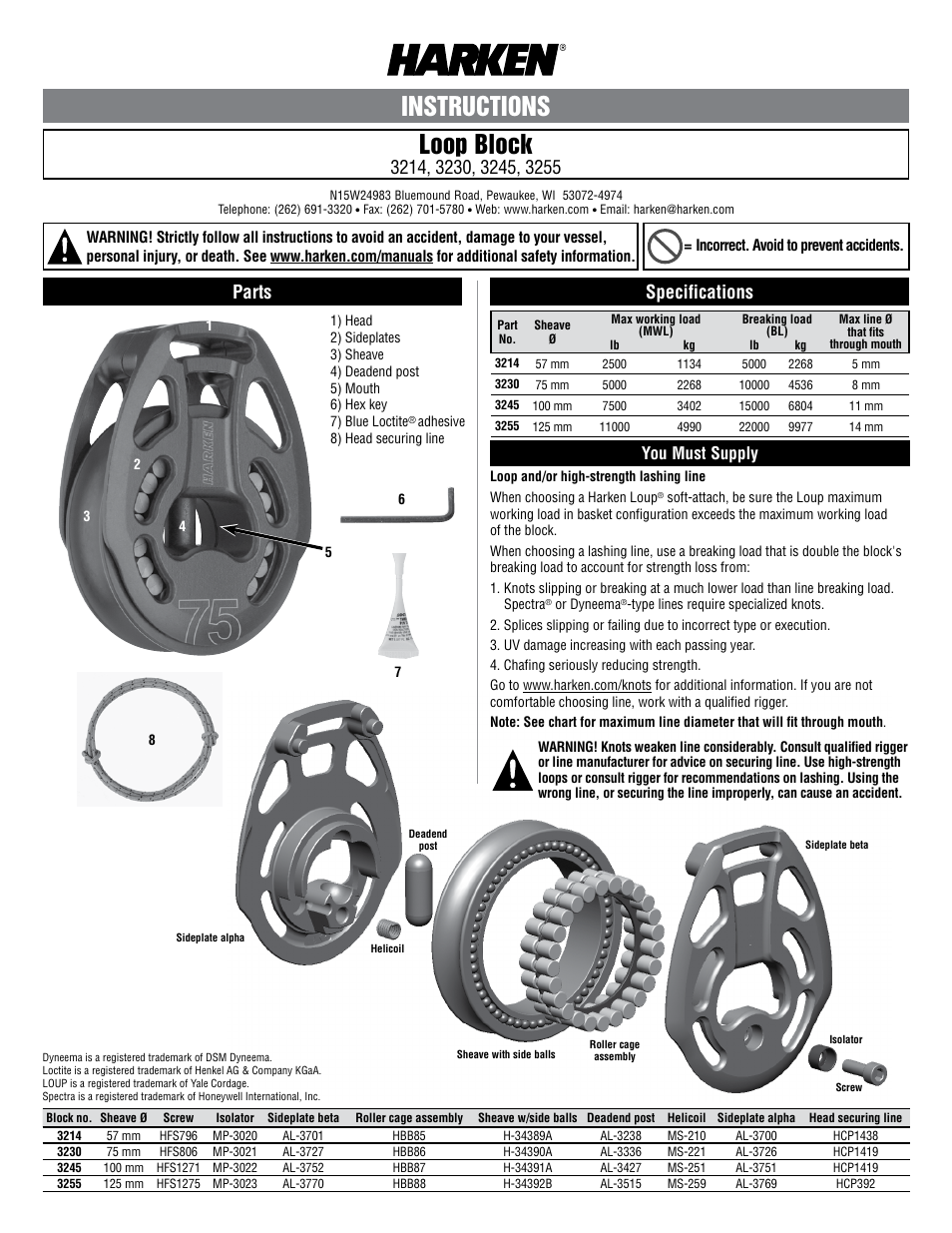 Harken 3214 Black Magic Loop Block User Manual | 4 pages