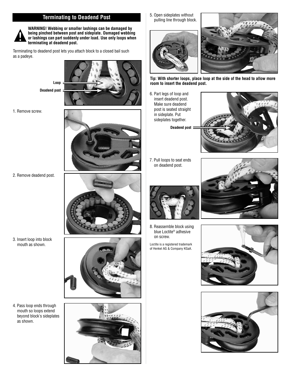 Terminating to deadend post | Harken 3214 Black Magic Loop Block User Manual | Page 2 / 4