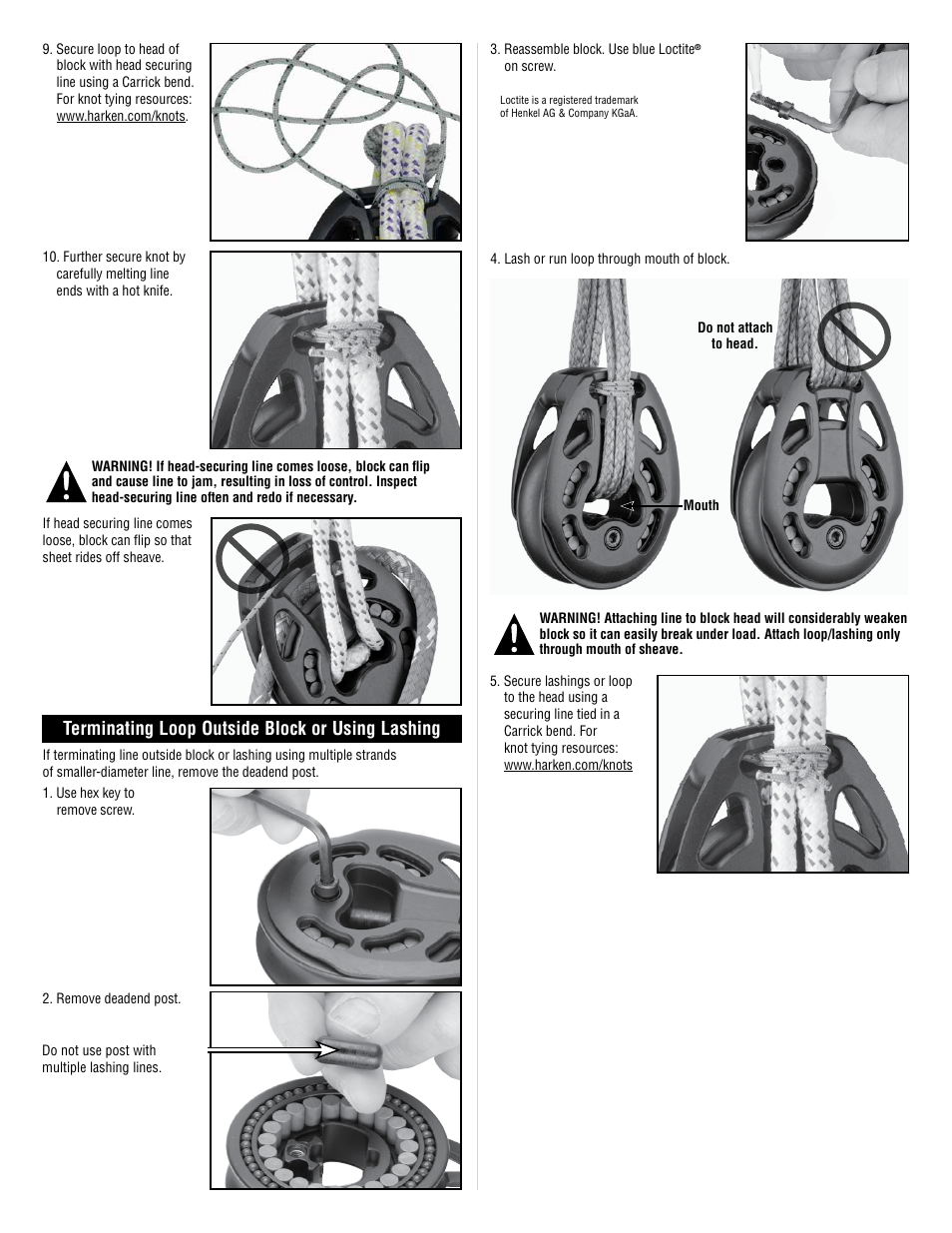 Terminating loop outside block or using lashing | Harken 3214 Black Magic Loop Block User Manual | Page 3 / 4