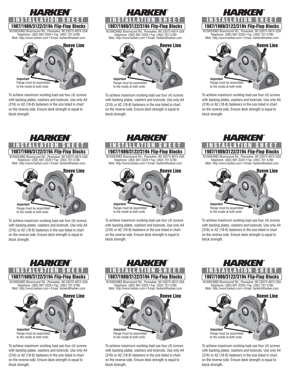 Harken 3122 Flip-Flop Block User Manual | 2 pages