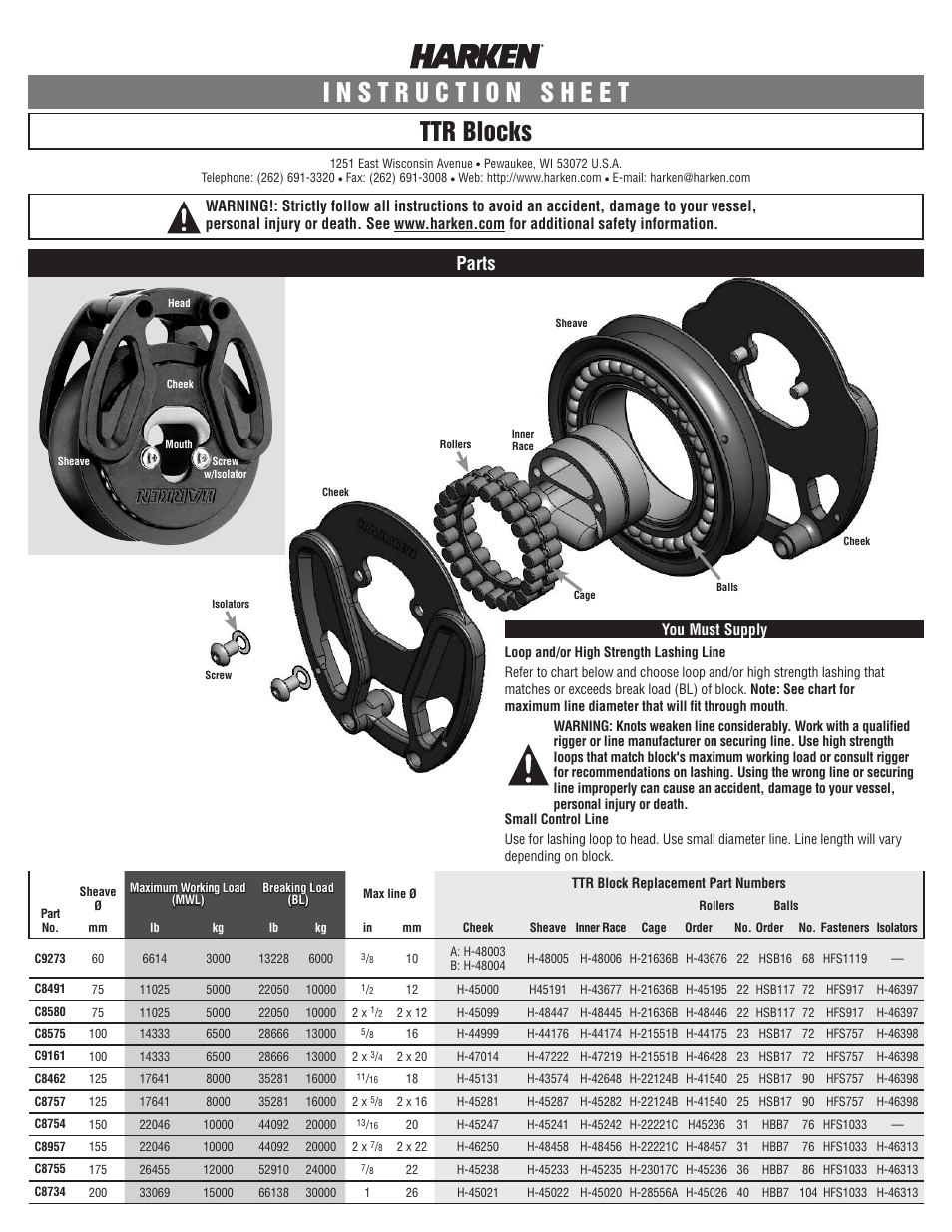 Harken TTR AirBlock User Manual | 4 pages