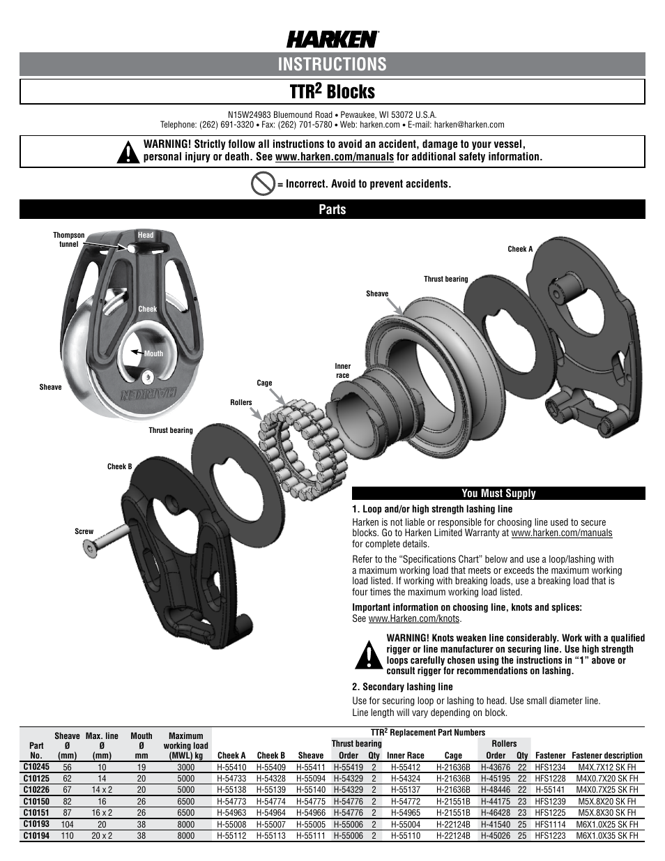 Harken C10245 TTR2 AirBlock User Manual | 4 pages