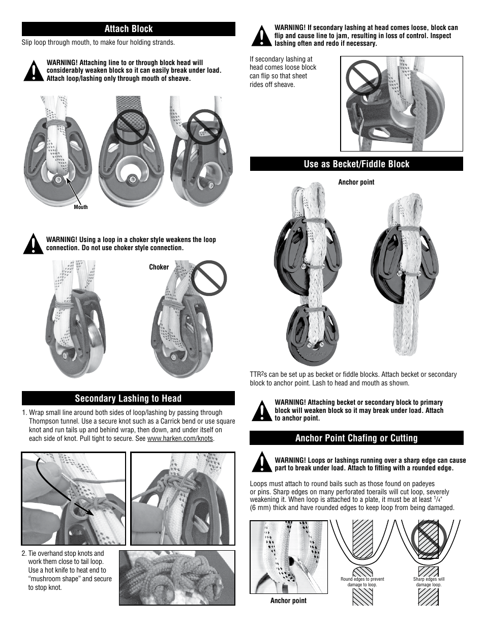 Attach block, Secondary lashing to head | Harken C10245 TTR2 AirBlock User Manual | Page 2 / 4