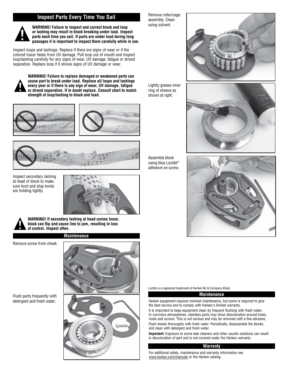 Inspect parts every time you sail | Harken C10245 TTR2 AirBlock User Manual | Page 3 / 4