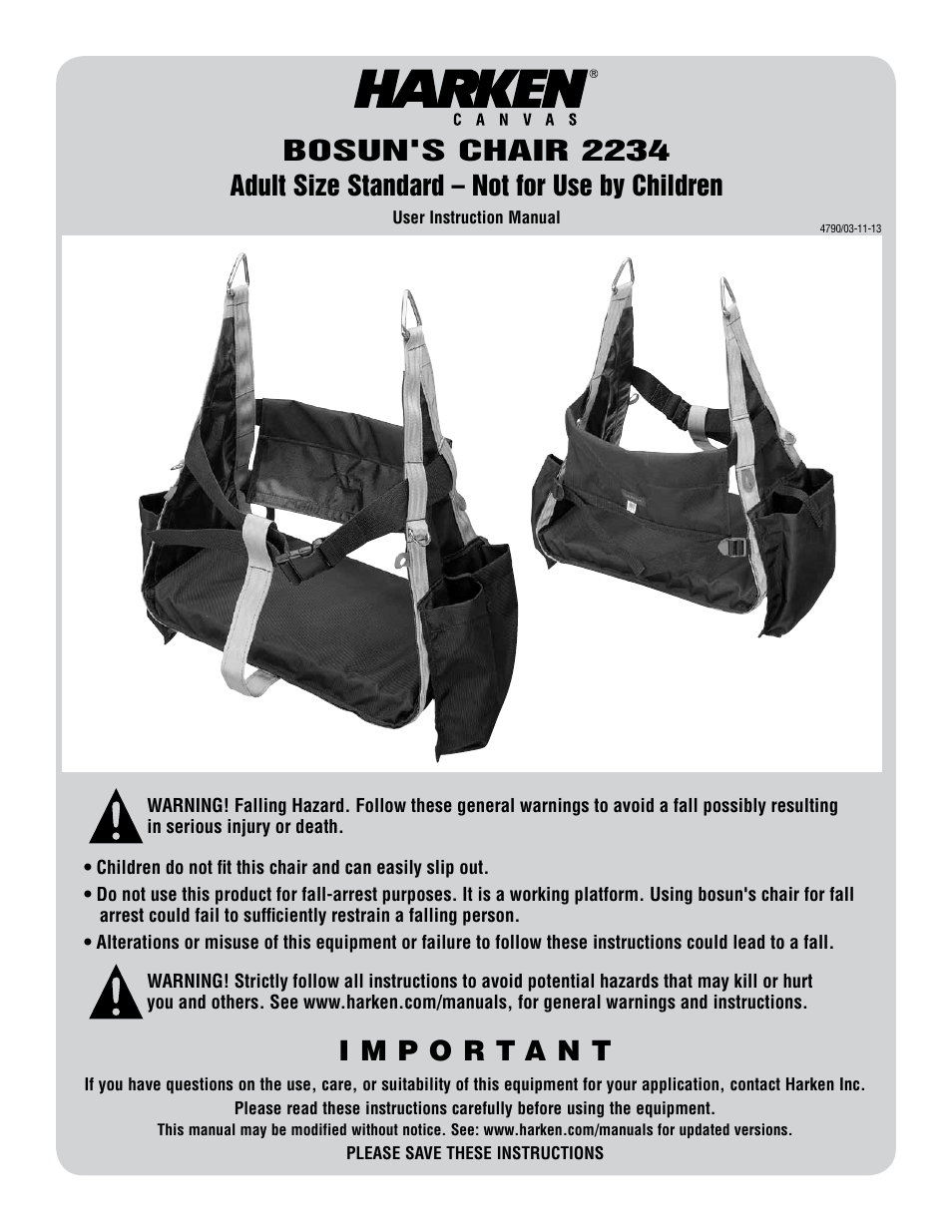 Harken 2234 Bosun's Chair User Manual | 12 pages