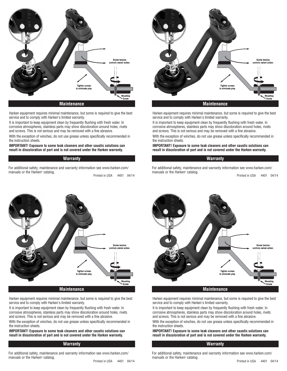 Harken 144 Cam swivel base User Manual | Page 2 / 2