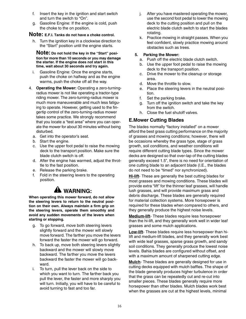Warning | Cub Cadet 48-inch Fabricated Deck User Manual | Page 16 / 36