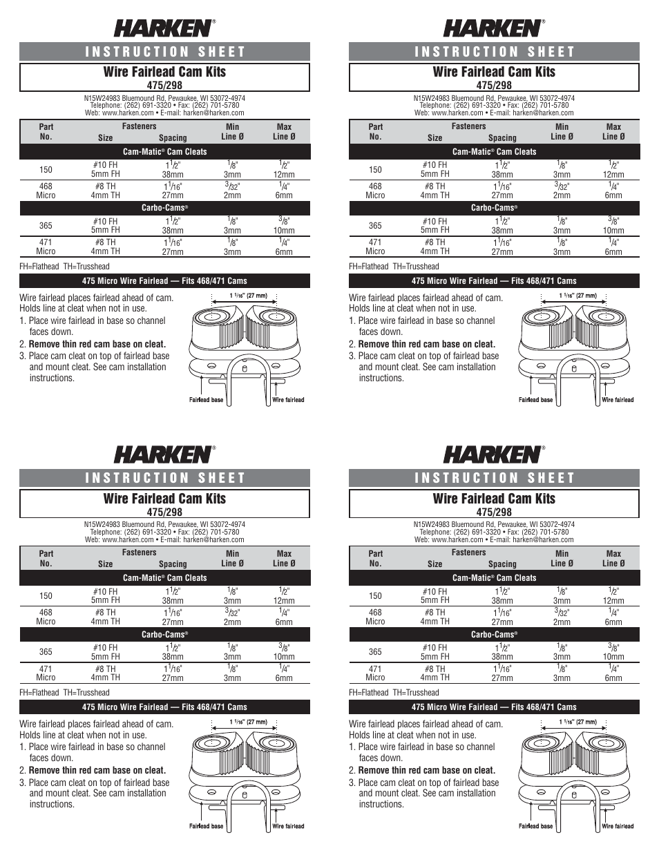 Harken 475 Wire Fairlead User Manual | 2 pages