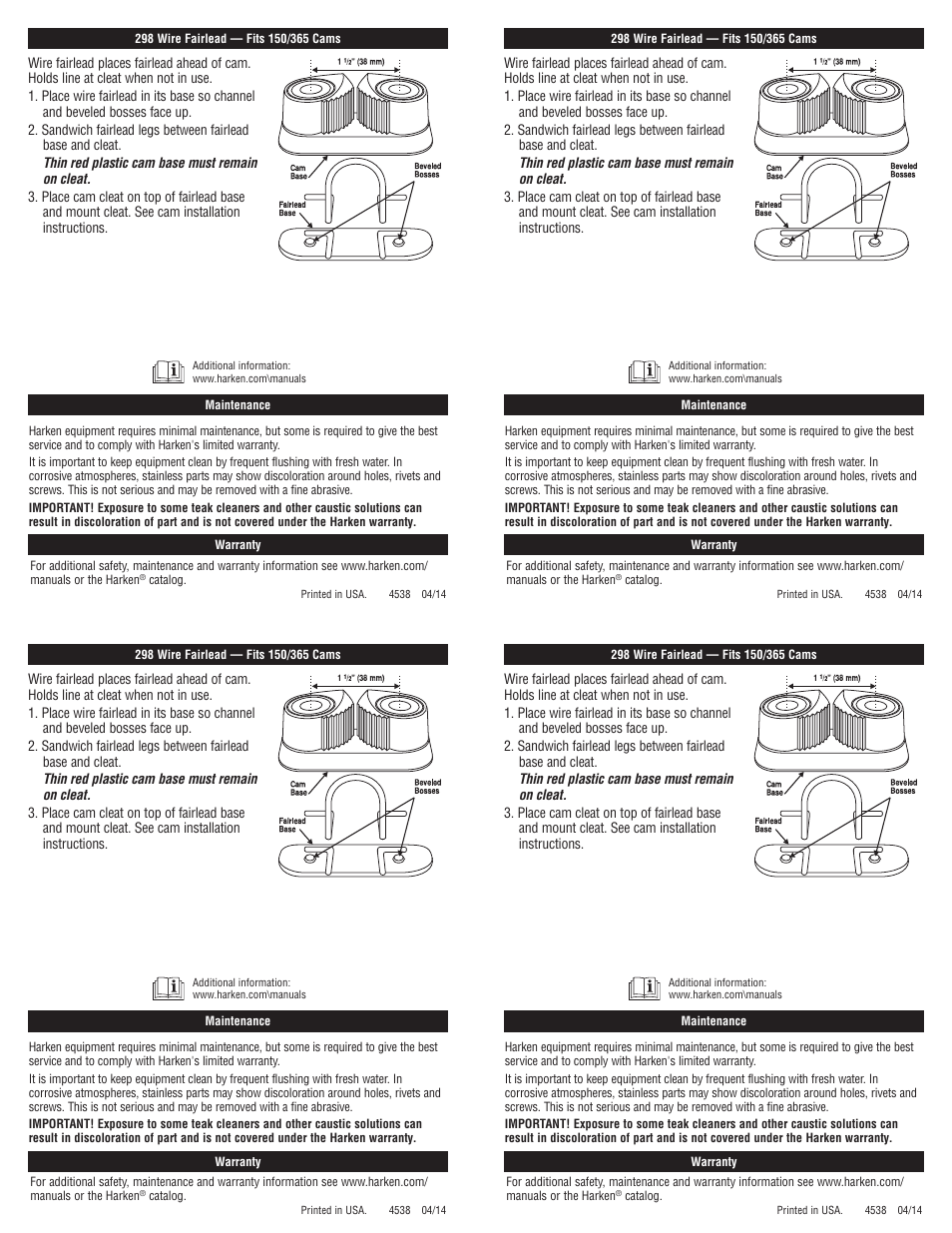 Harken 475 Wire Fairlead User Manual | Page 2 / 2