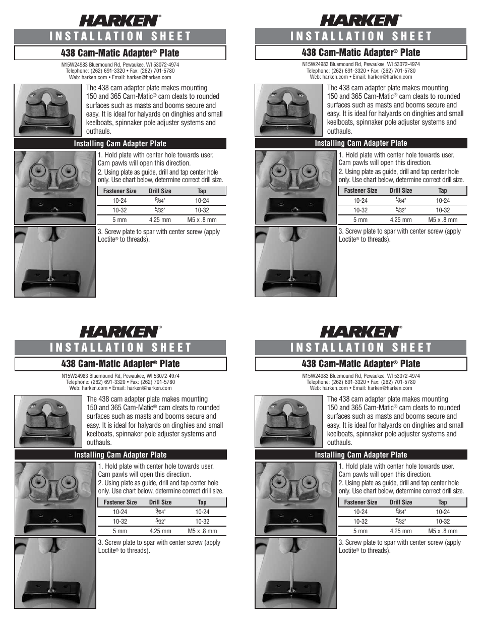 Harken 438 Cam adapter plate User Manual | 2 pages