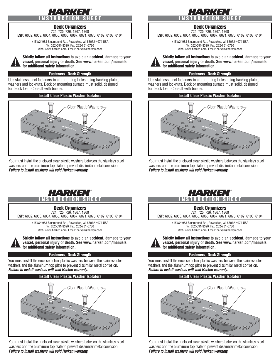 Harken 724 Big Boat deck organizer User Manual | 2 pages