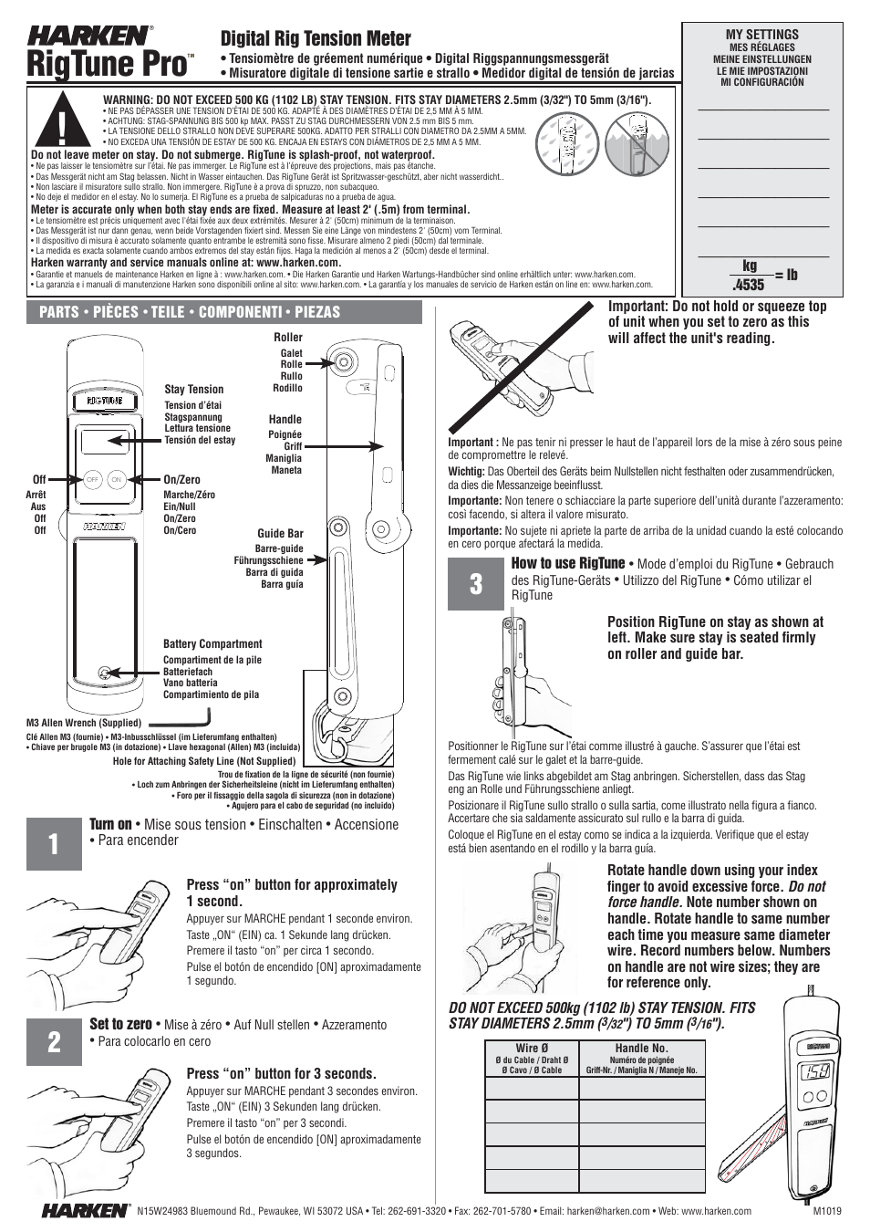 Harken 7580 RigTune Pro User Manual | 3 pages