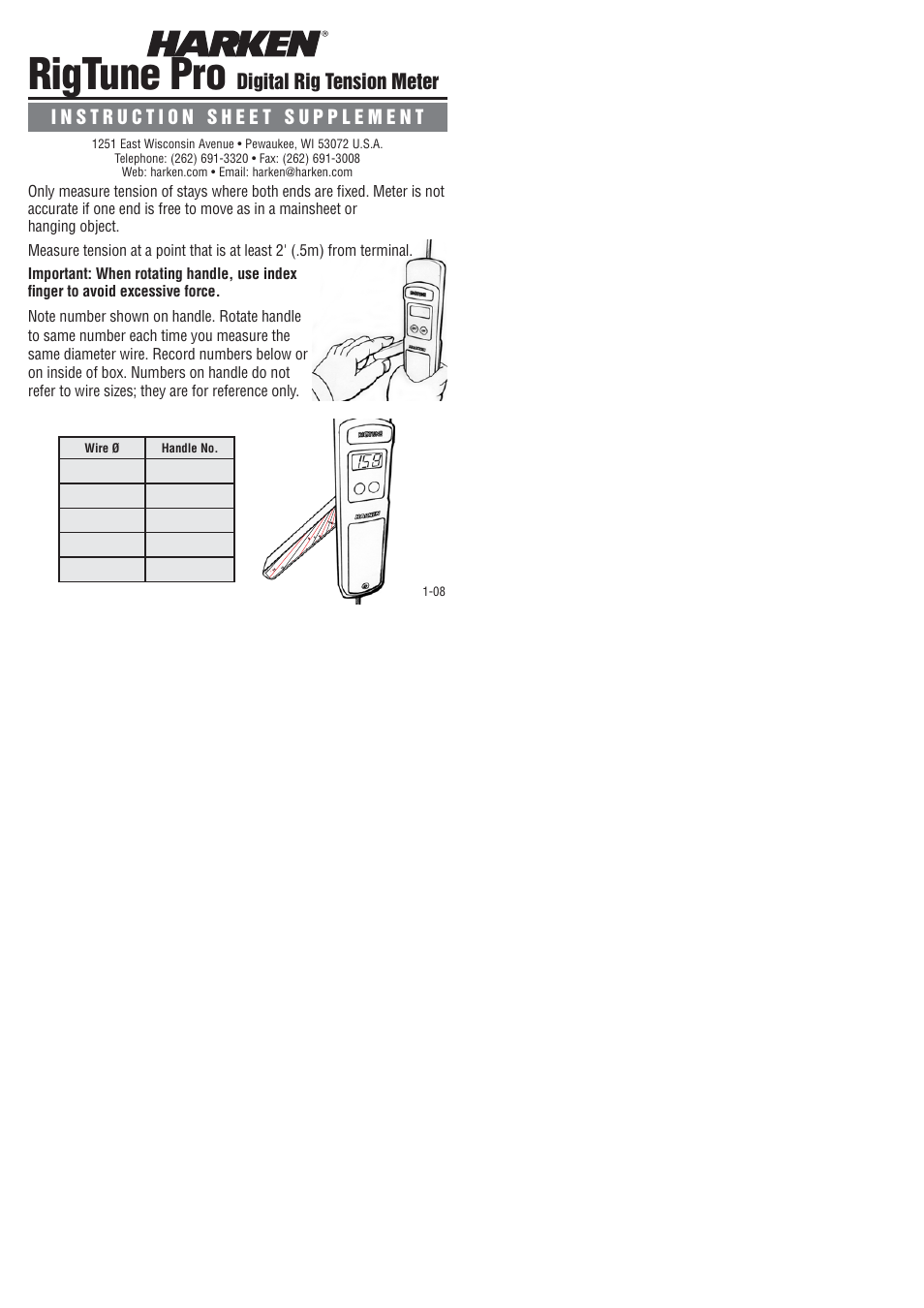 Rigtune pro, Digital rig tension meter | Harken 7580 RigTune Pro User Manual | Page 3 / 3