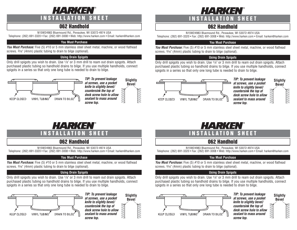 Harken 62 Handhold User Manual | 2 pages
