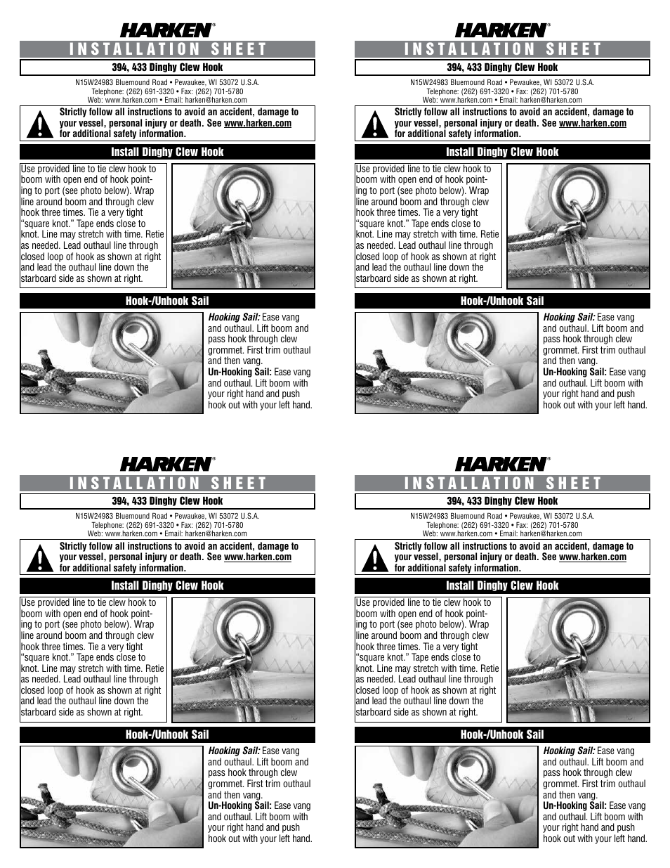 Harken 394 Dinghy clew hook User Manual | 2 pages