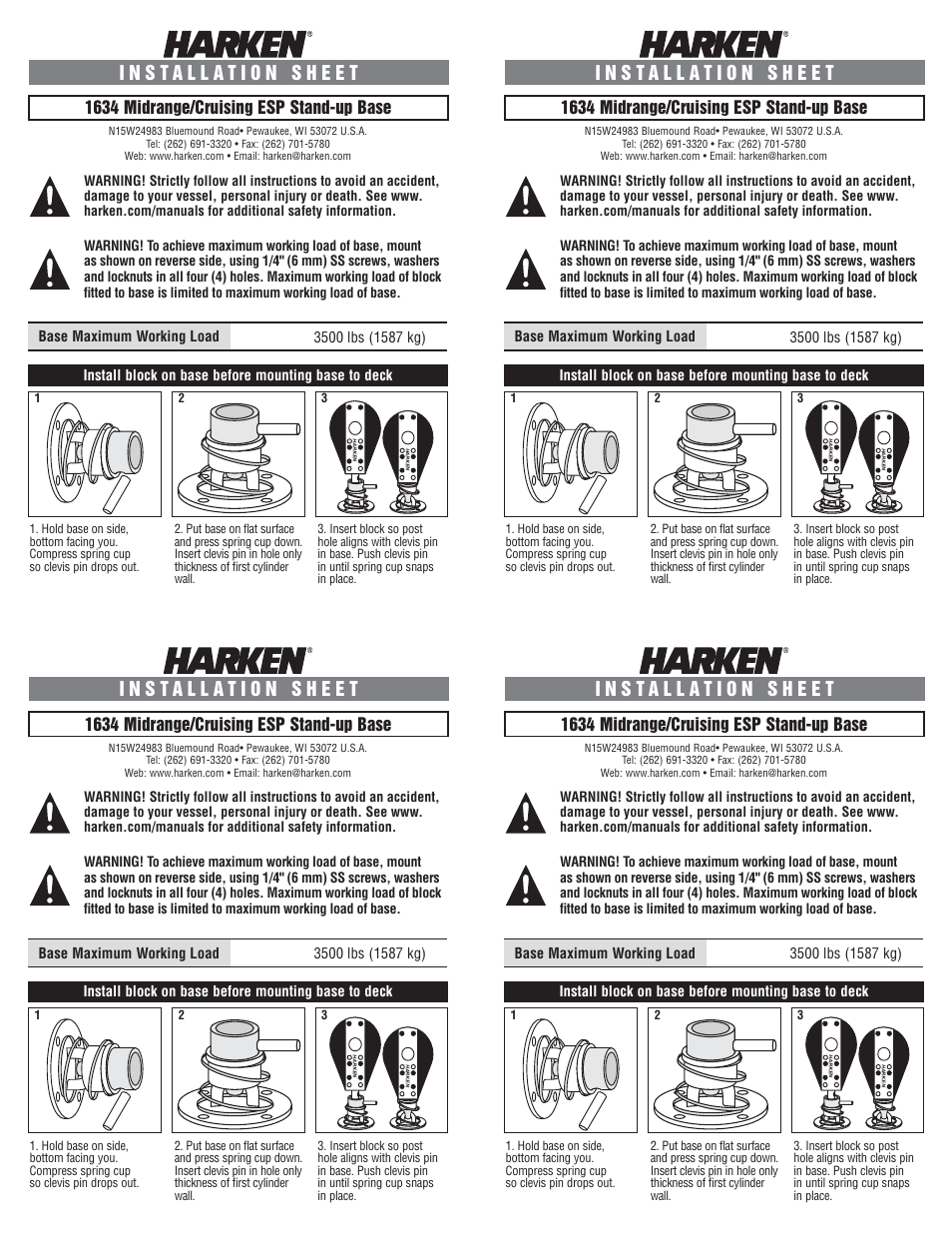 Harken 1634 ESP stand-up base User Manual | 2 pages